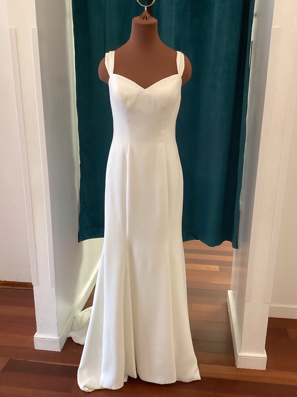 Carrafina off the shoulder crepe fit and flare gown
